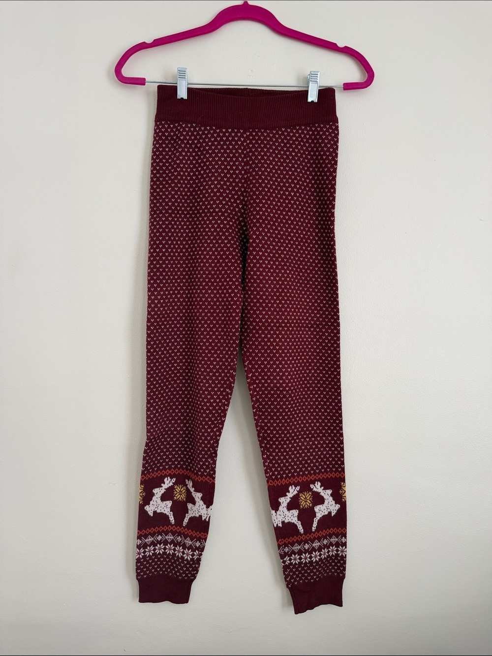 Intimately Free People Burgundy Reindeer Knit Leggings